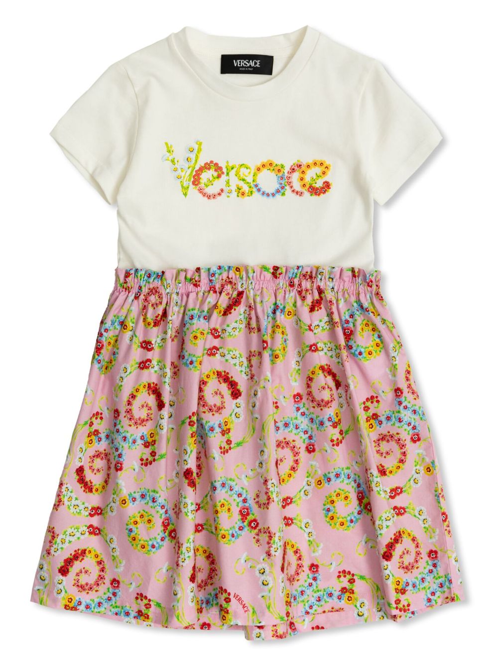 Versace Kids Floral Swirl T恤式连衣裙 - 白色