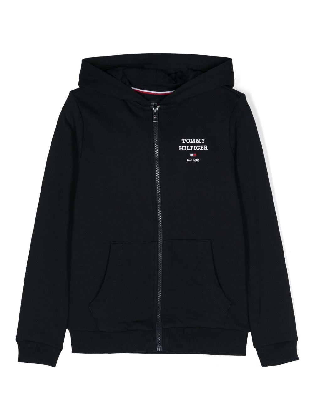 Tommy Hilfiger Junior logo印花拉链连帽衫 - 蓝色