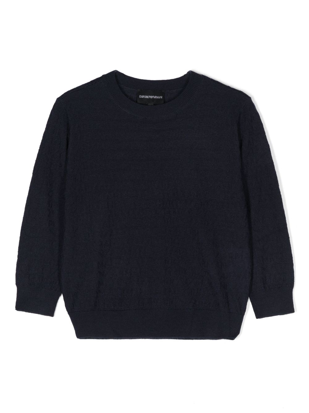 Emporio Armani Kids logo嵌花圆领毛衣 - 蓝色
