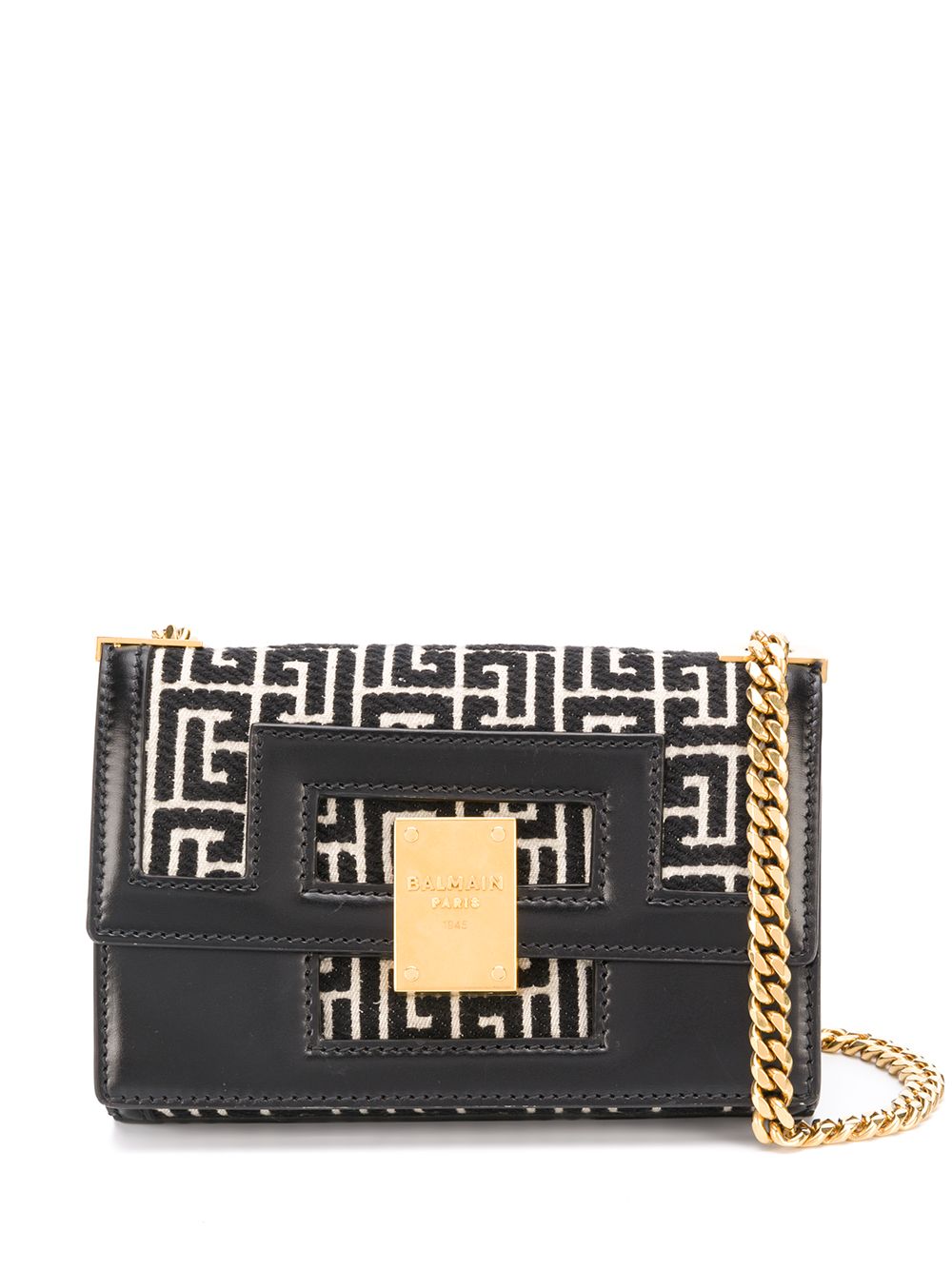 Balmain 1945 经典logo提花小号单肩包 - 黑色