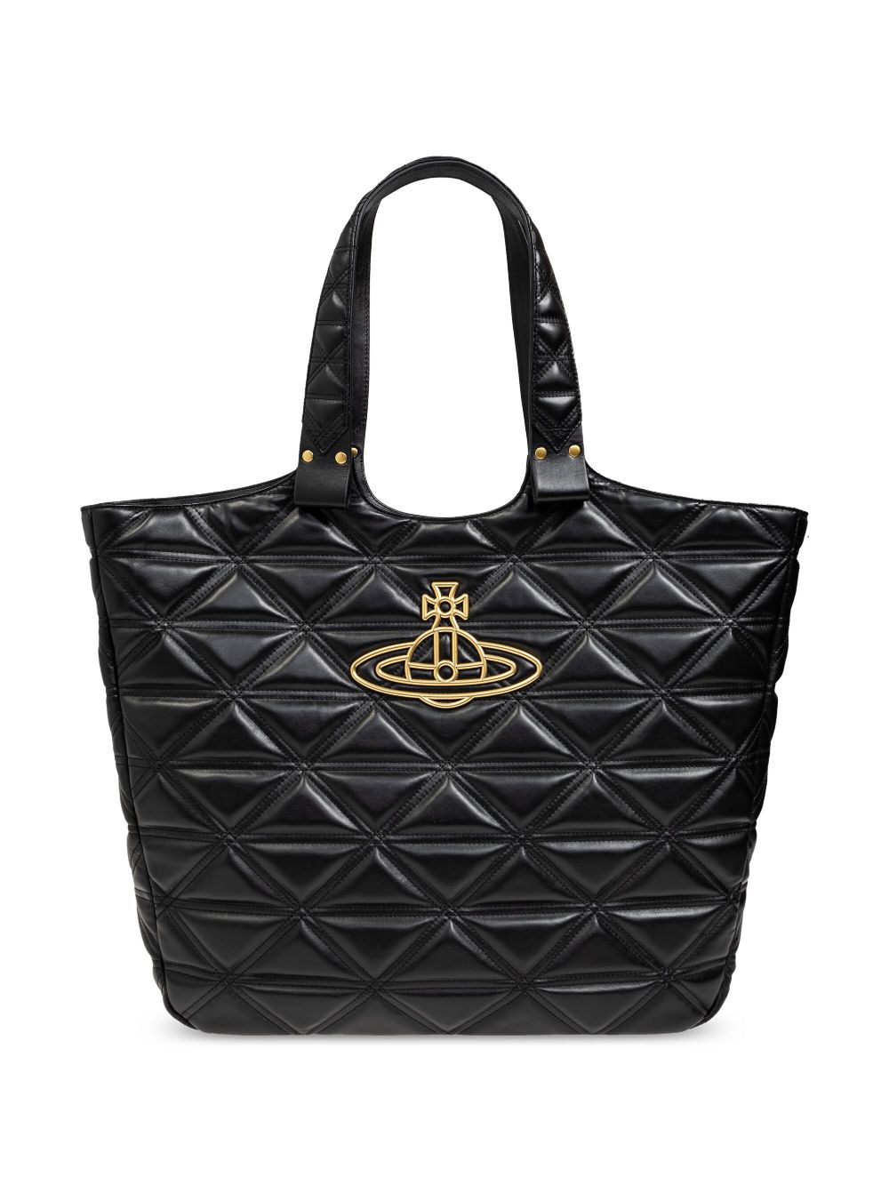 Vivienne Westwood 土星标牌绗缝皮质托特包 - 黑色