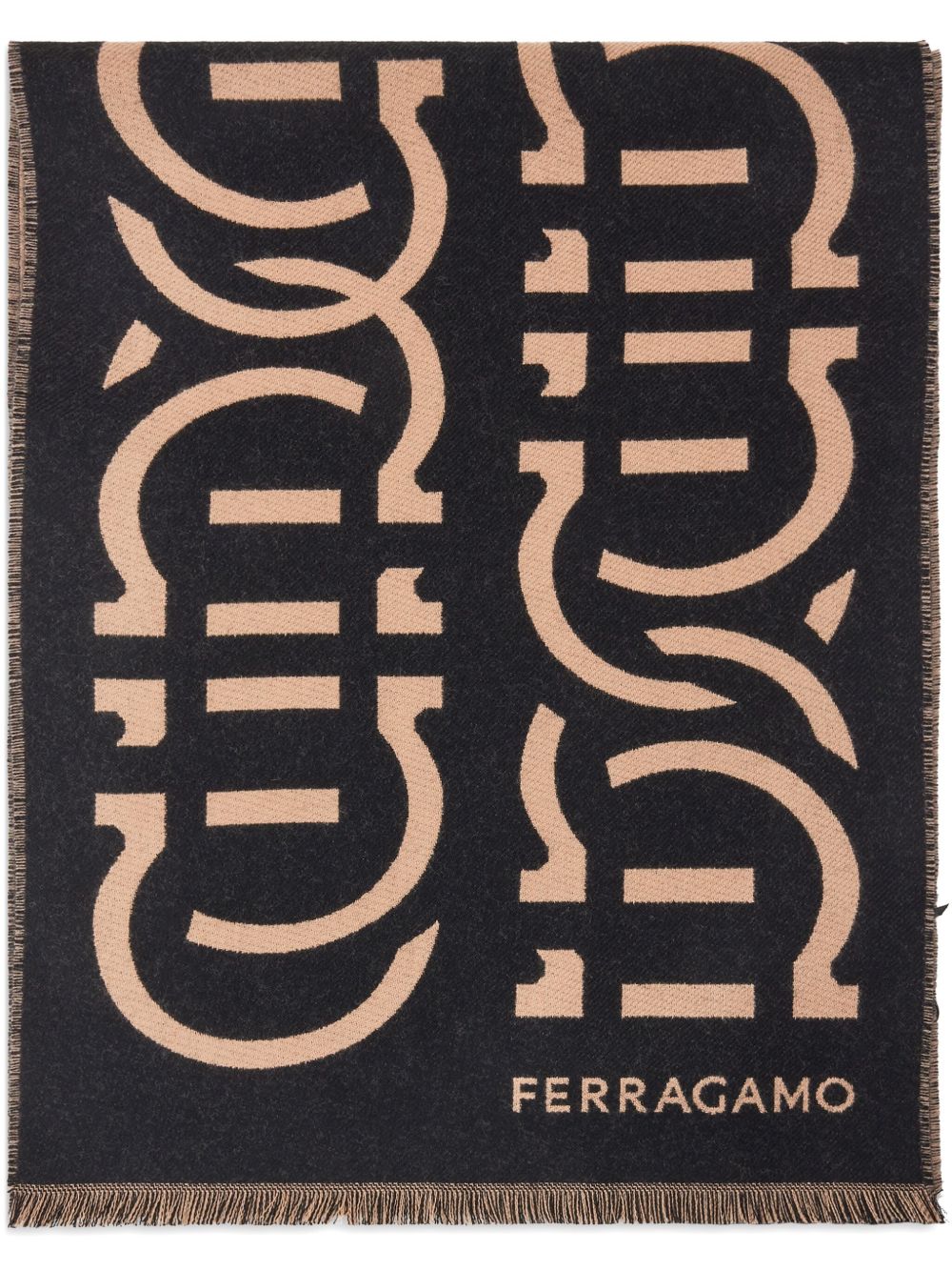 Ferragamo Giancini 提花羊毛围巾 - 黑色