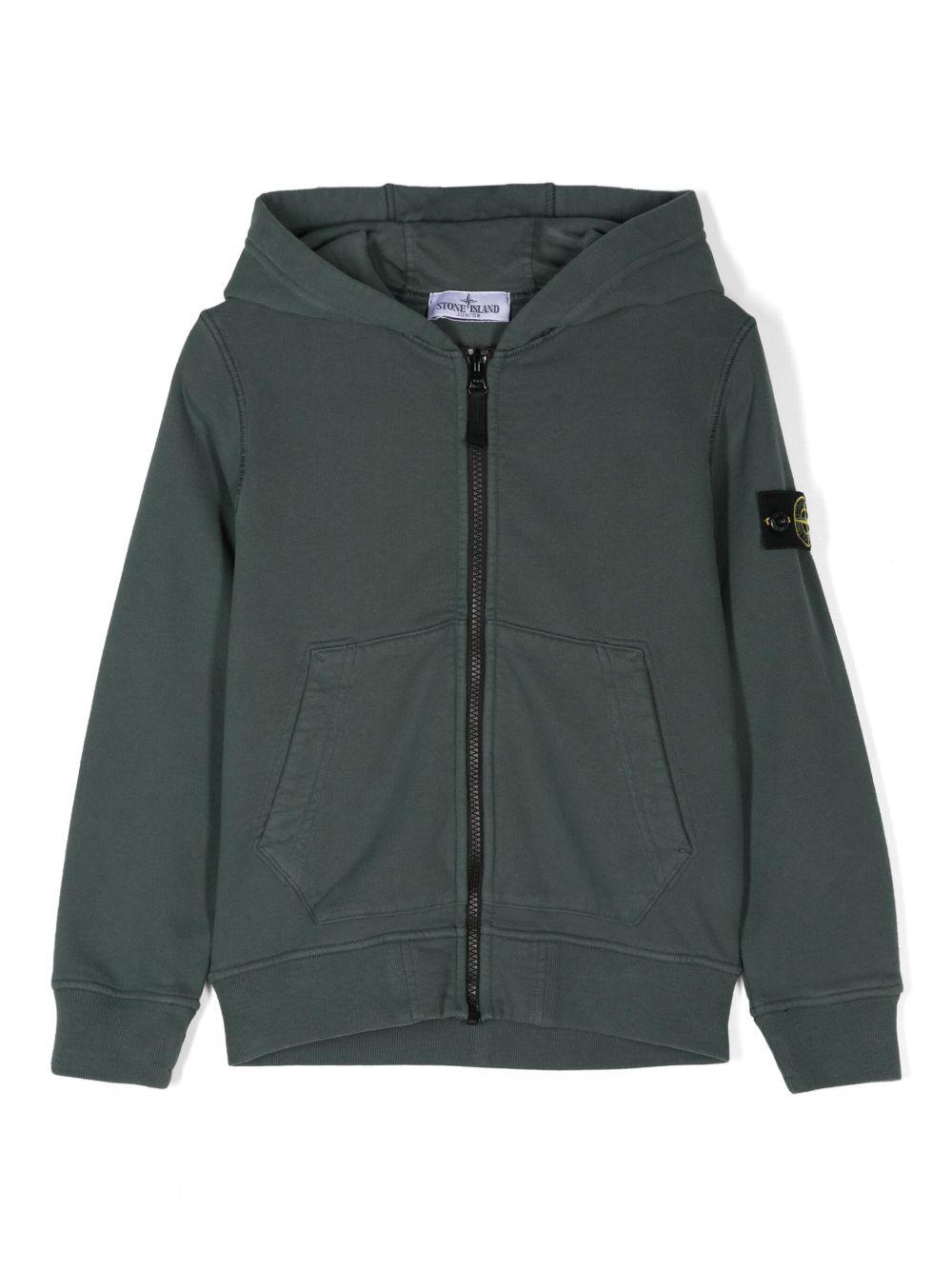 Stone Island Junior 罗盘徽章拉链连帽衫 - 绿色