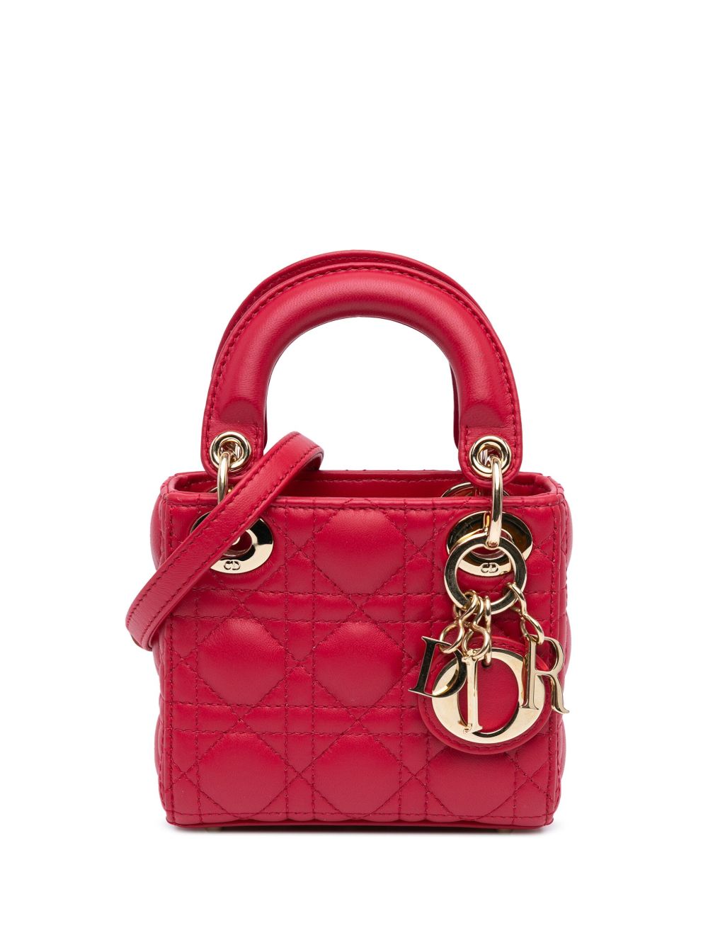 Christian Dior Pre-Owned Cannage Lady Dior 迷你小羊皮斜挎包（2020年典藏款） - 红色