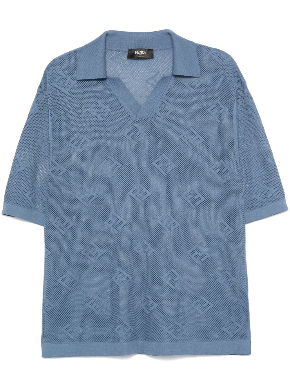 FENDI 镂空针织polo衫 - 蓝色