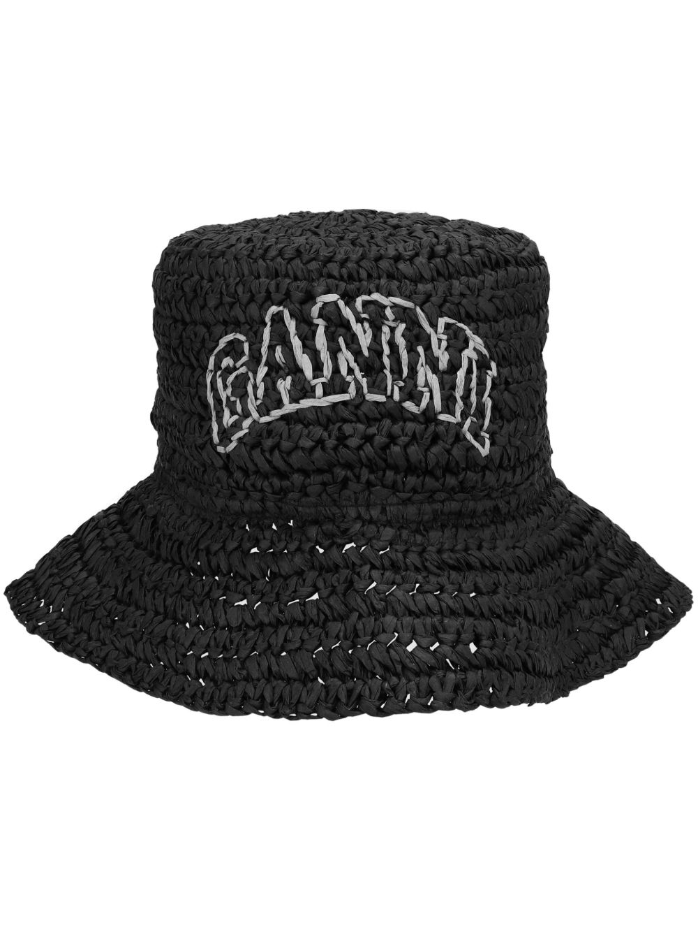 GANNI logo刺绣拉菲草宽檐帽 - 黑色