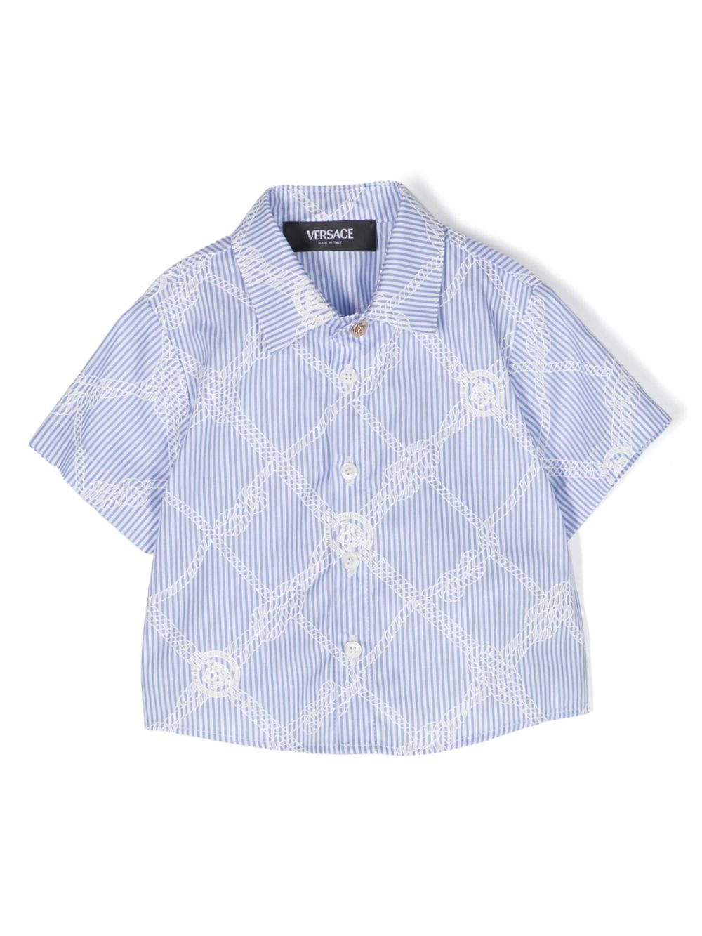Versace Kids 绳索印花棉衬衫 - 蓝色