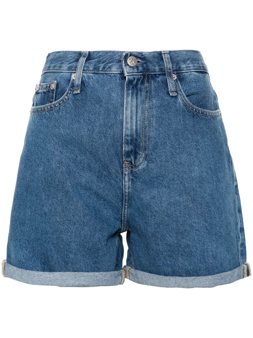 Calvin Klein Jeans 高腰牛仔短裤 - 蓝色
