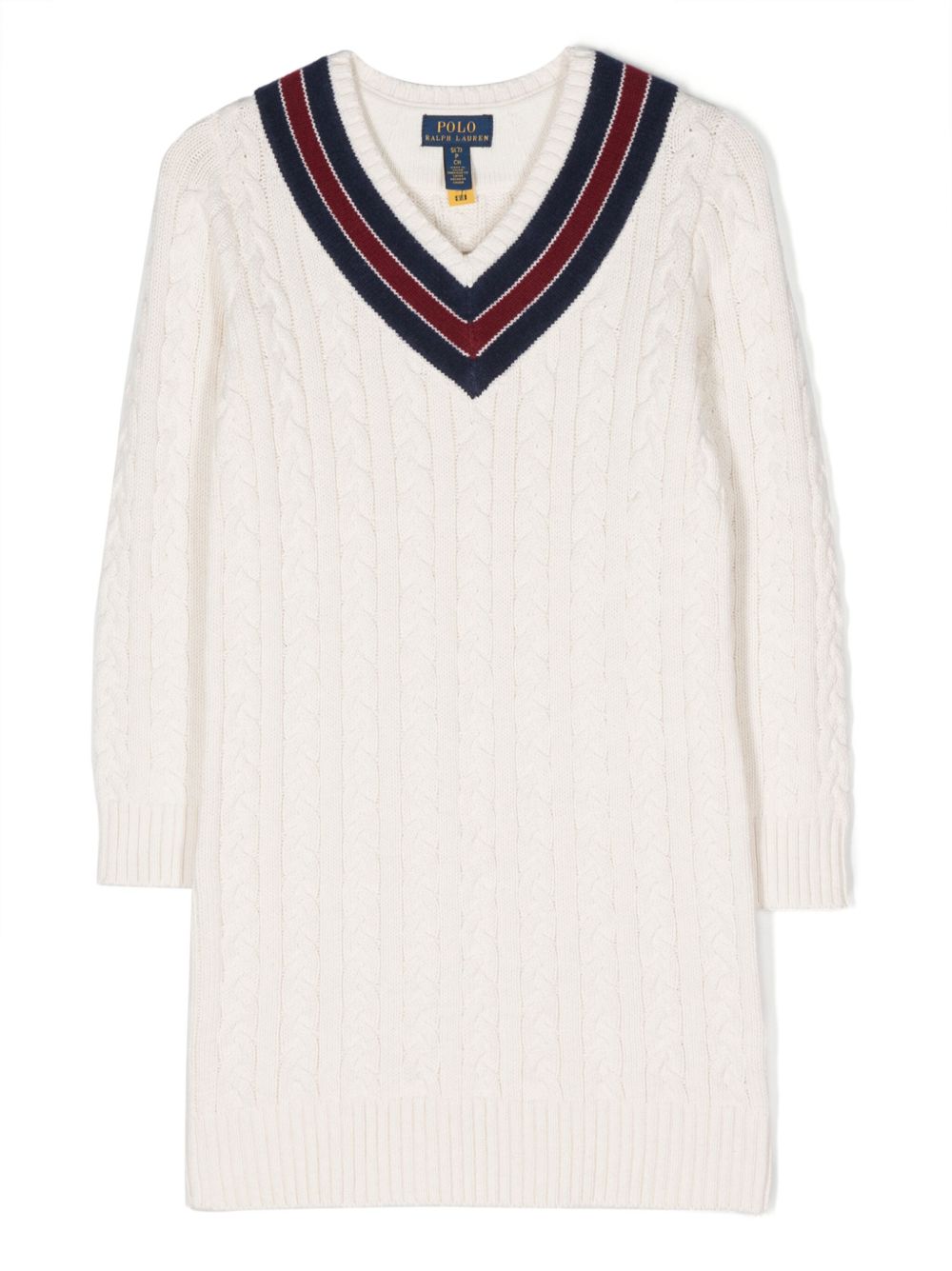POLO RALPH LAUREN KIDS 粗绞花针织羊毛连衣裙 - 白色