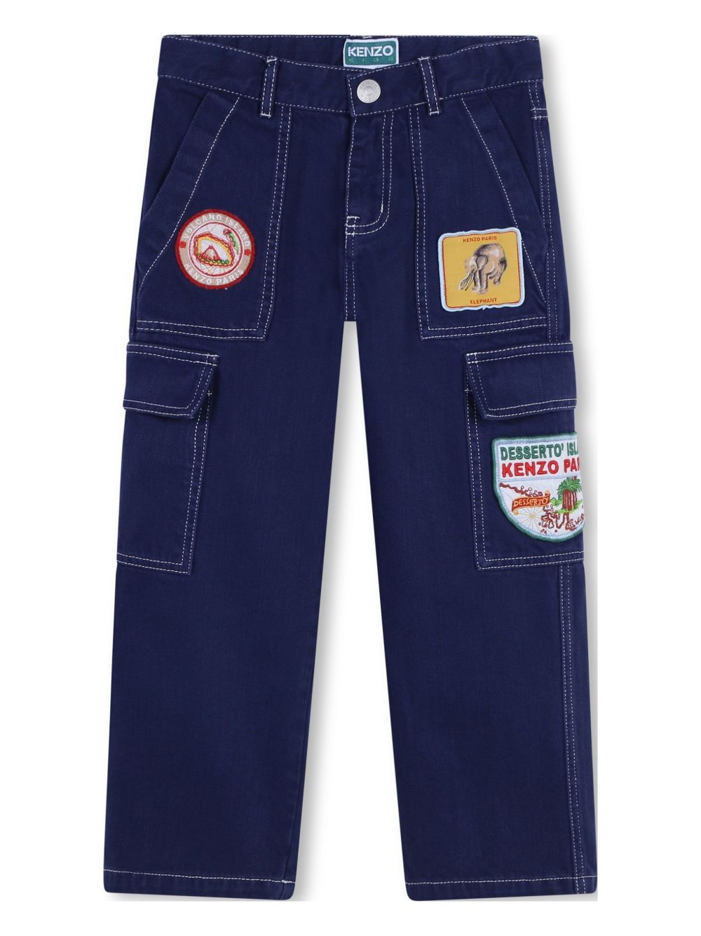 Kenzo Kids 标贴棉工装牛仔裤 - 蓝色