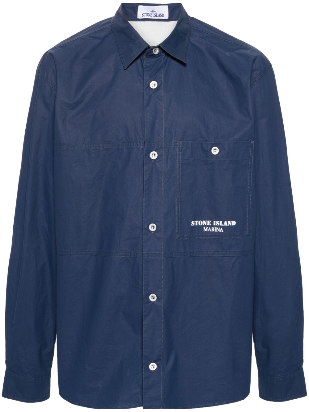 Stone Island 条纹细节衬衫式夹克 - 蓝色