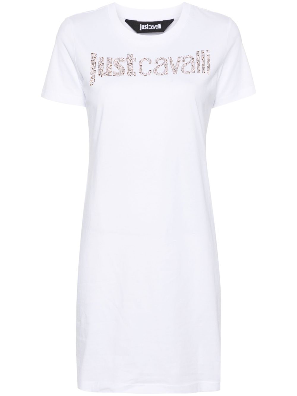 Just Cavalli 水钻logo T恤式连衣裙 - 白色