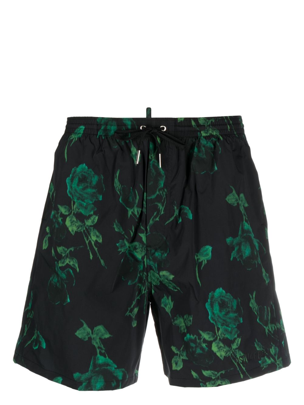 DSQUARED2 玫瑰印花泳裤 - 黑色
