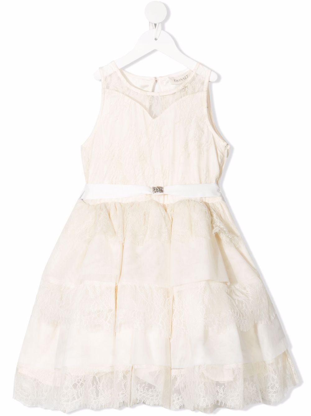 TWINSET Kids 蕾丝图案分层式连衣裙 - 白色
