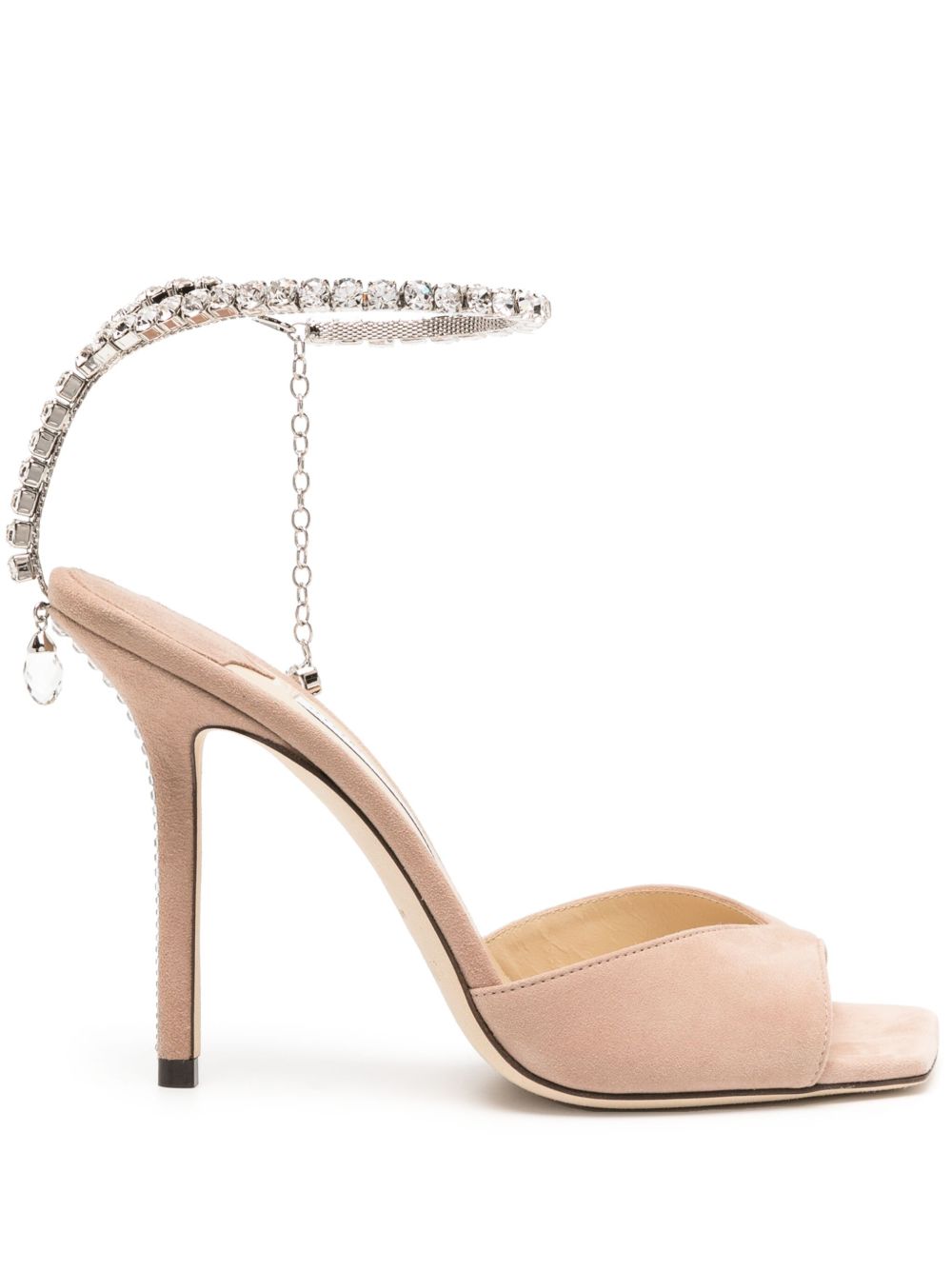 Jimmy Choo Saeda 晶饰绒面皮高跟凉鞋 - 褐色