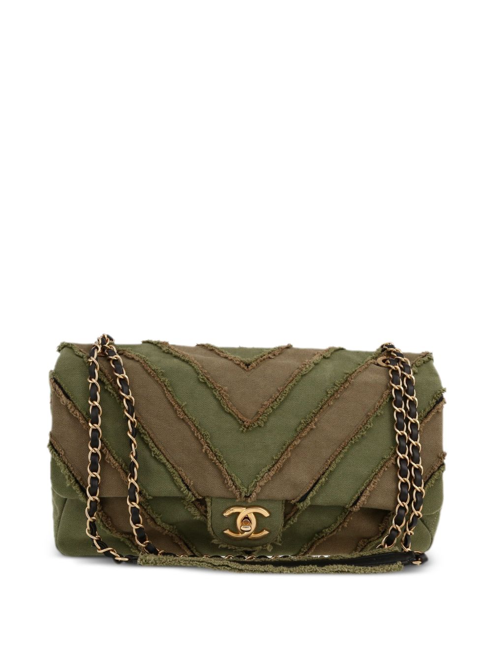 CHANEL Pre-Owned Chevron Patchwork Flap 单肩包（2017年典藏款） - 绿色
