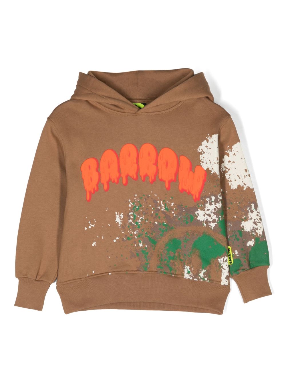 Barrow kids logo印花泼漆效果棉连帽衫 - 褐色