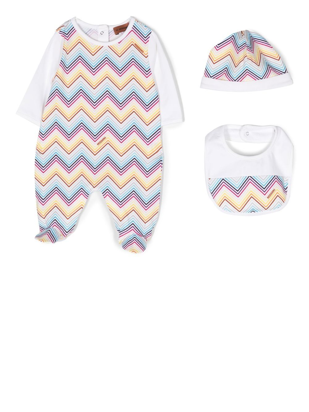 Missoni Kids Z字形图案印花连体衣套装 - 白色