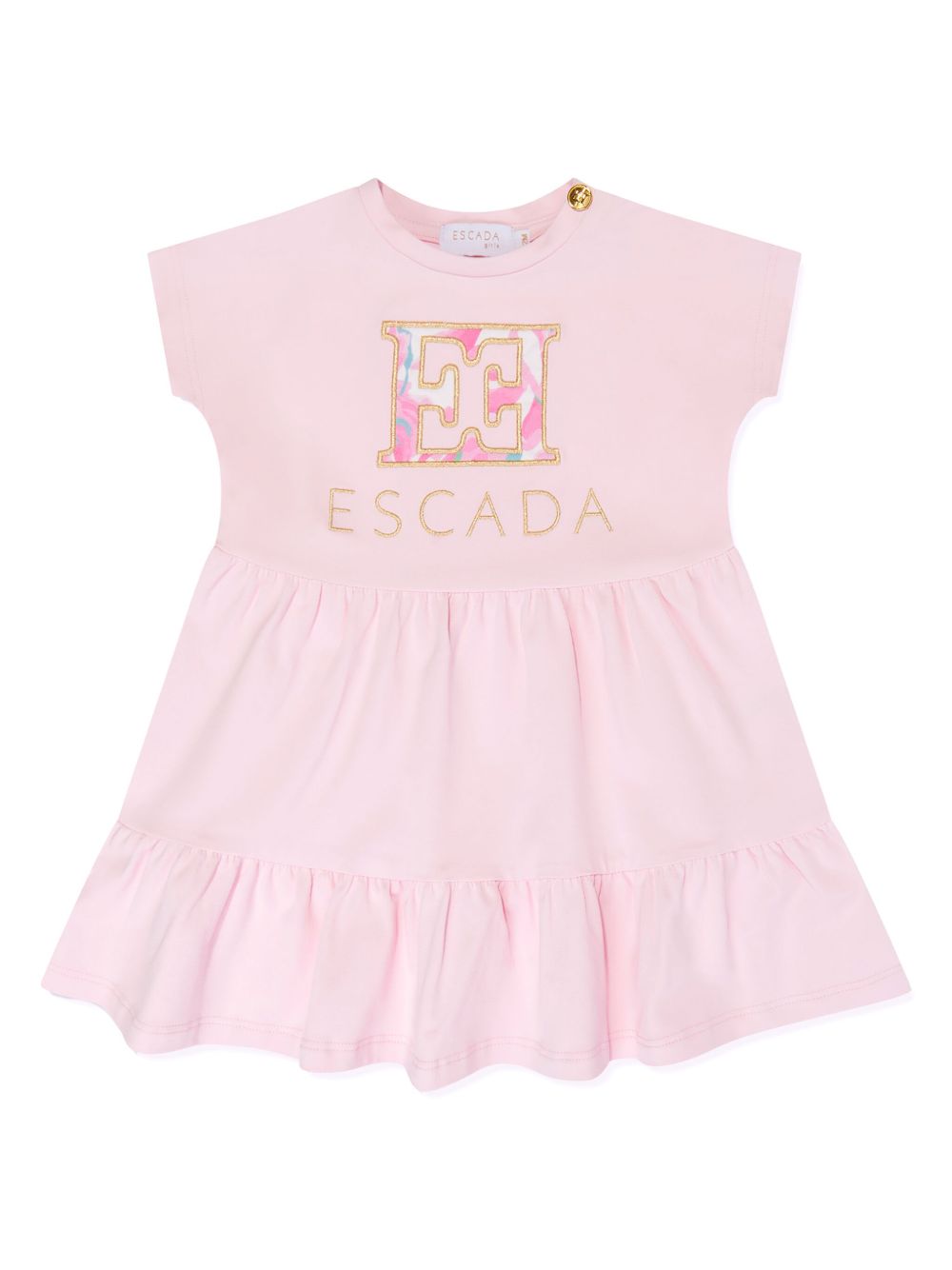 Escada Kids logo刺绣束腰伞摆连衣裙 - 粉色