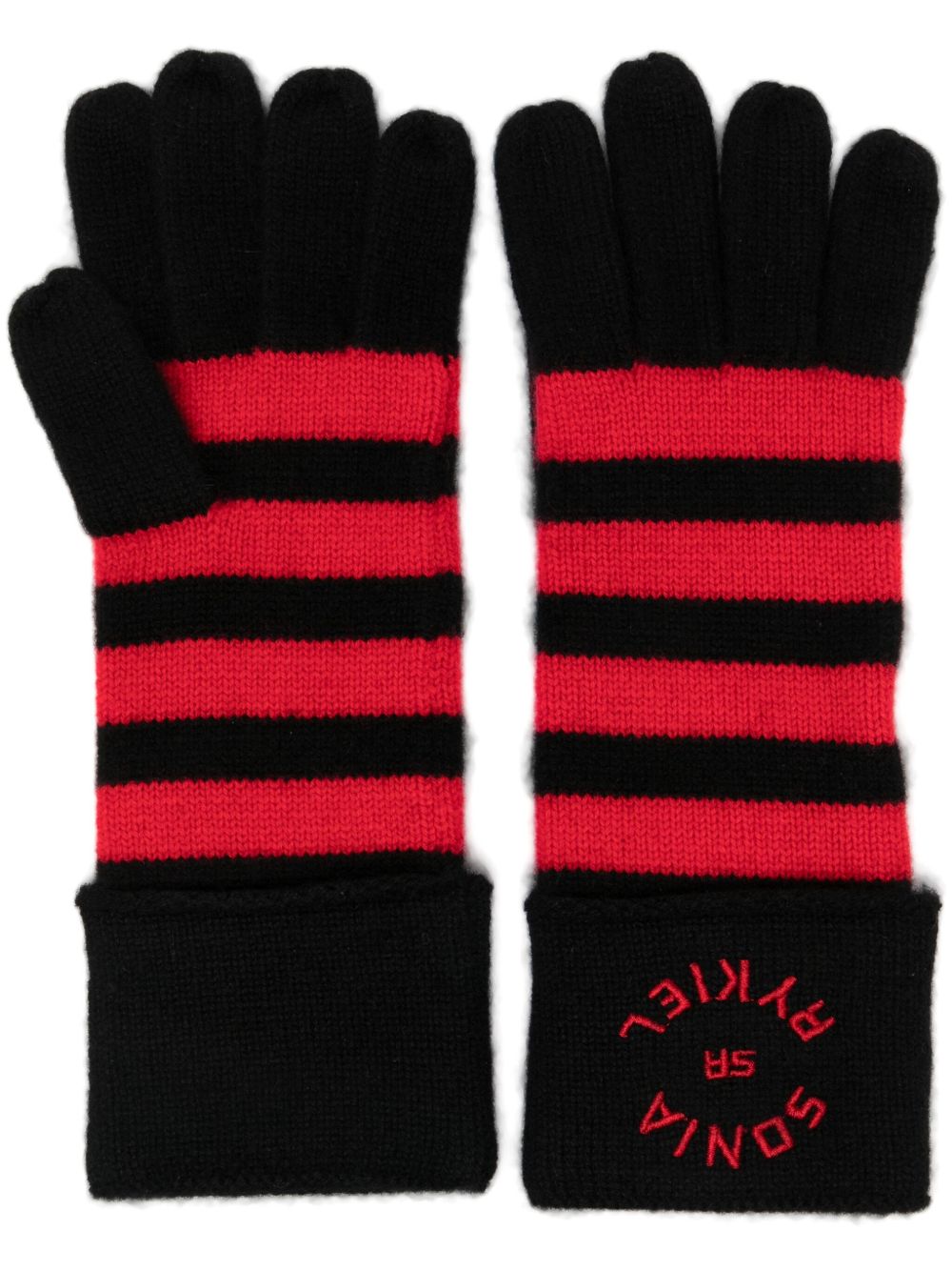 Sonia Rykiel 羊绒条纹手套 - 红色