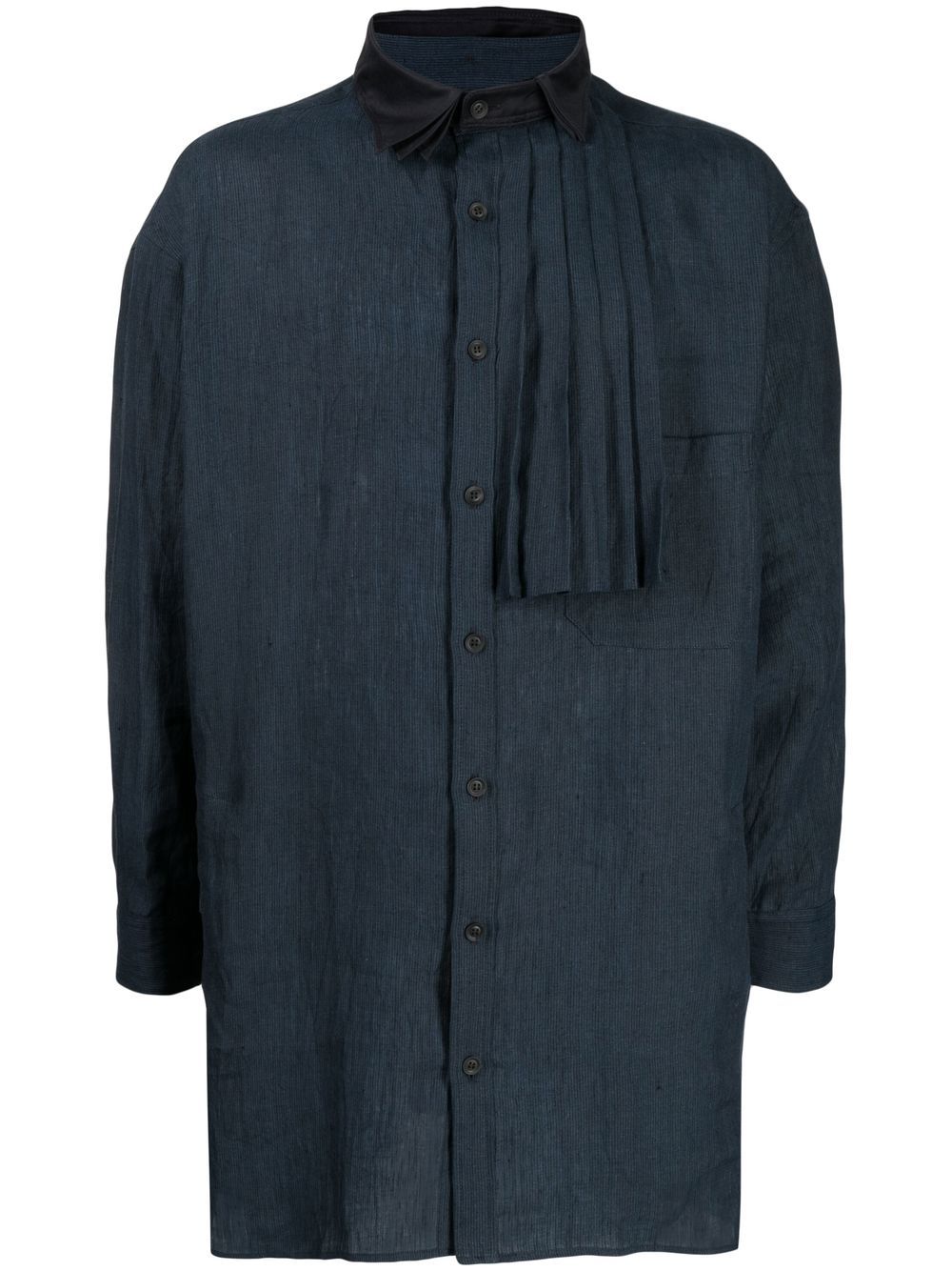 Yohji Yamamoto 褶饰细节棉衬衫 - 蓝色