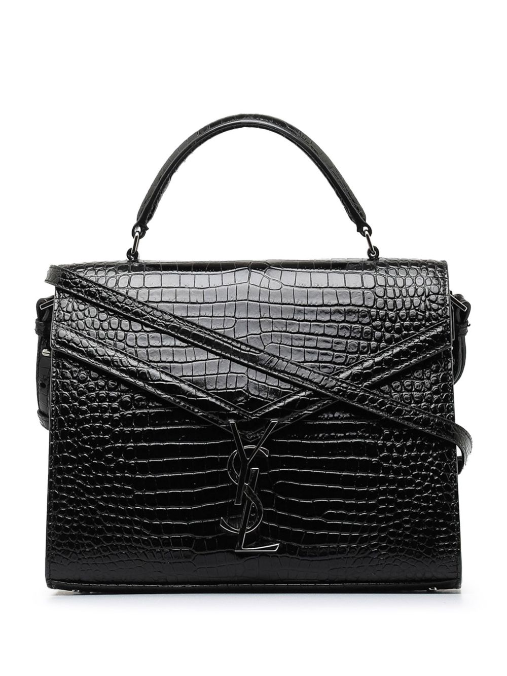 Saint Laurent Pre-Owned Medium Crocodile Embossed Cassandra Top Handle Bag 斜挎包（2019年典藏款） - 黑色