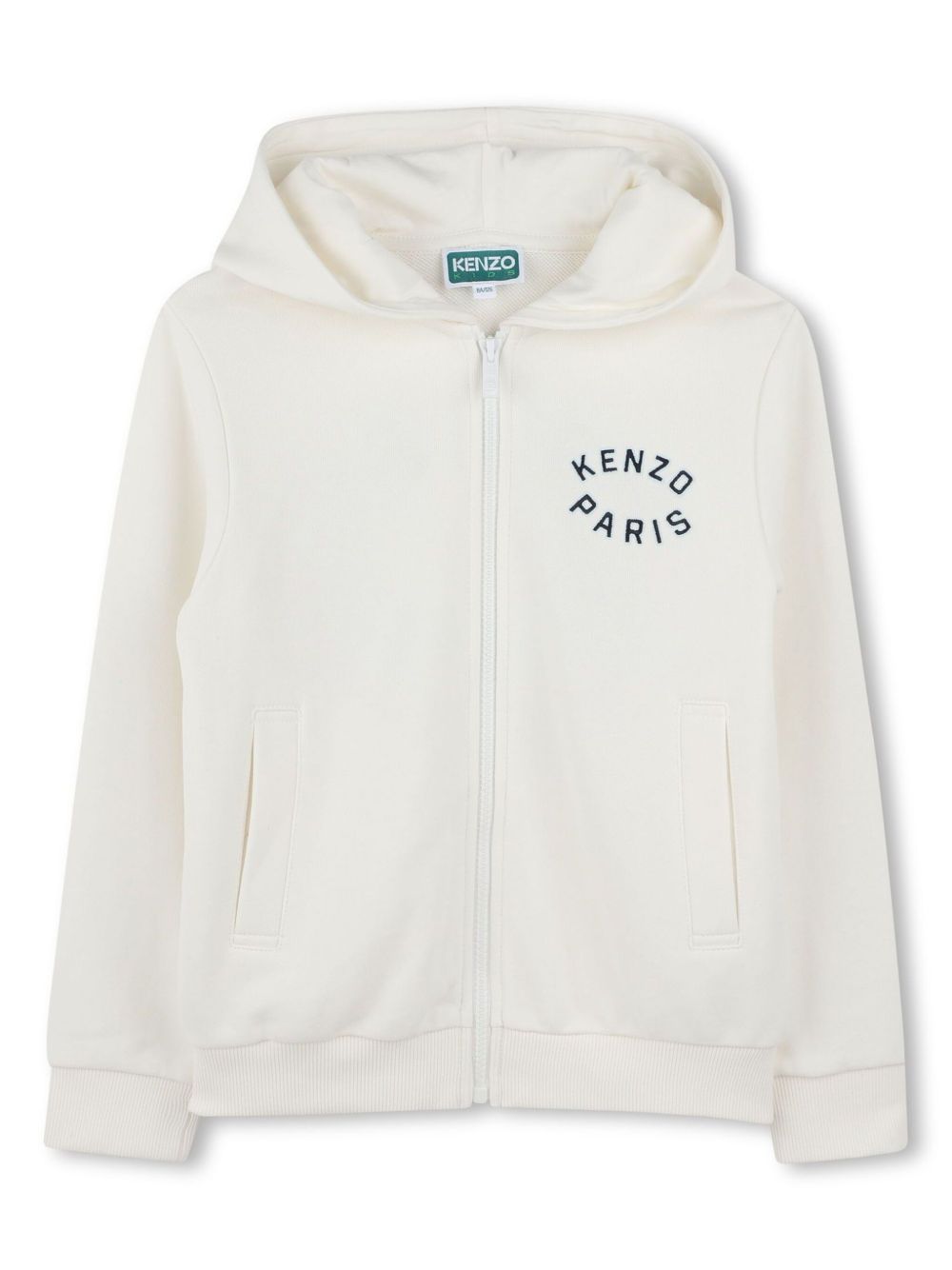 Kenzo Kids logo刺绣拉链连帽衫 - 白色