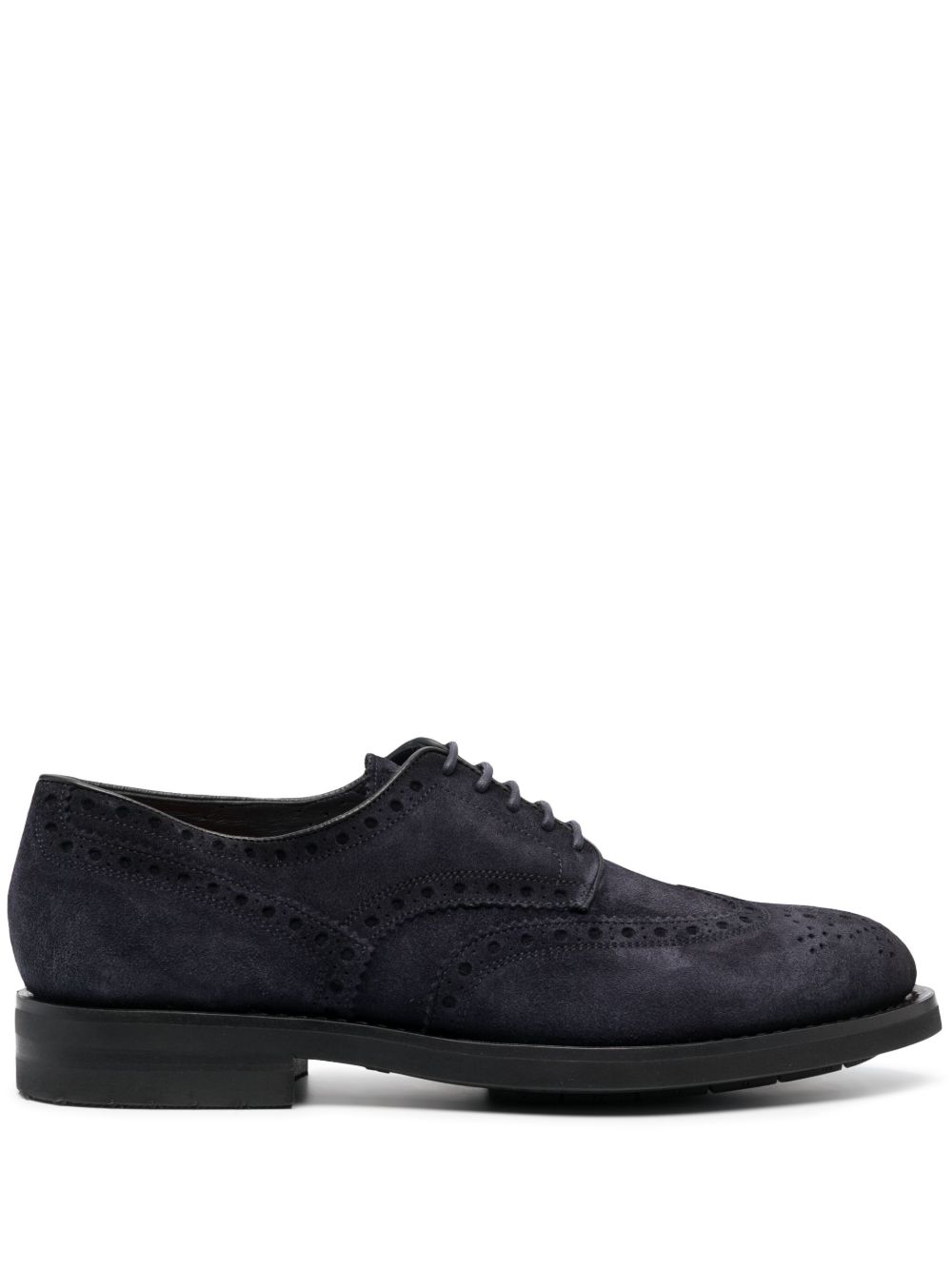 Santoni Emil 系带绒面皮布洛克鞋 - 蓝色