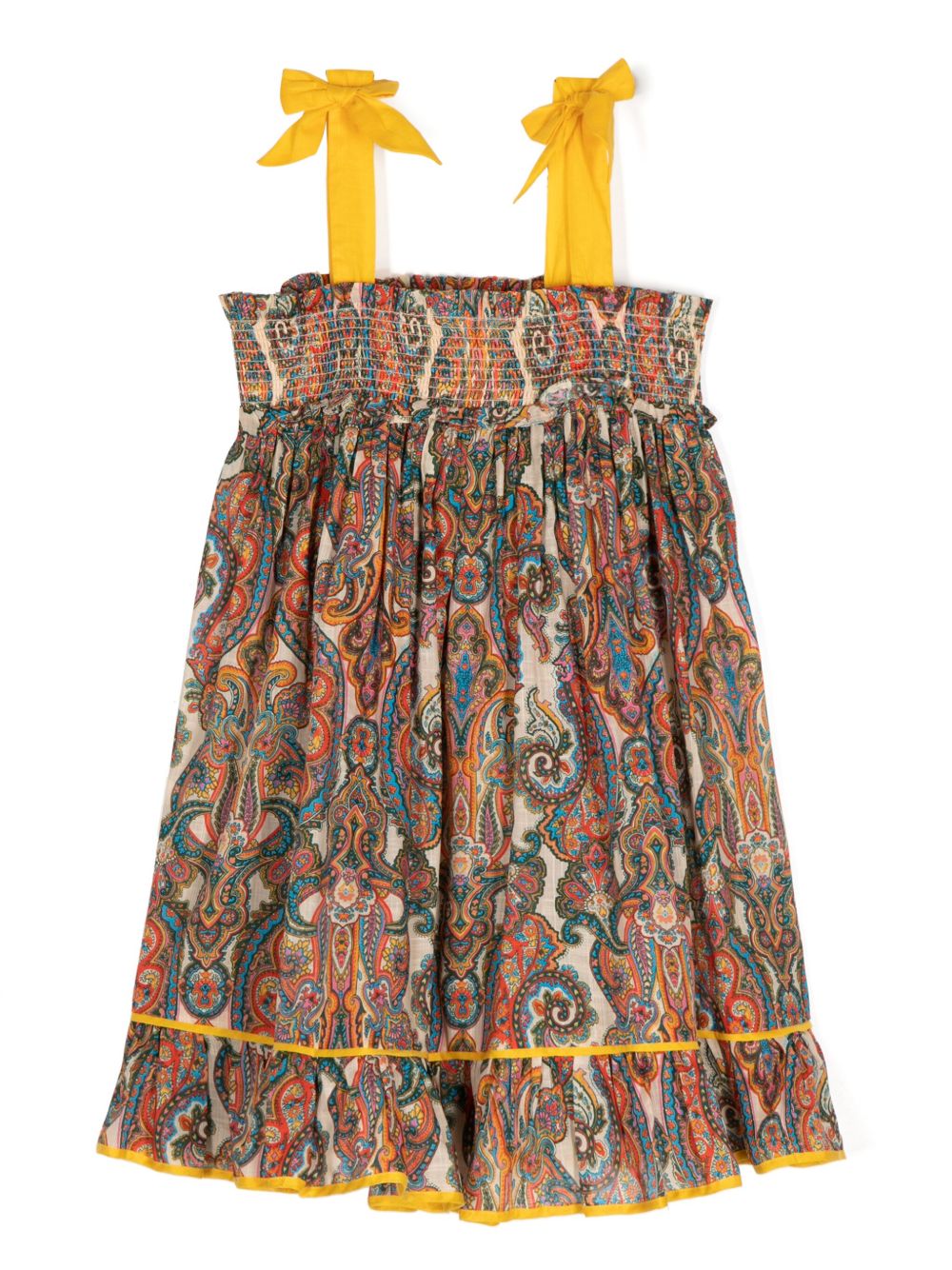 ZIMMERMANN Kids Ottie 佩斯理印花抽褶连衣裙 - 中性色