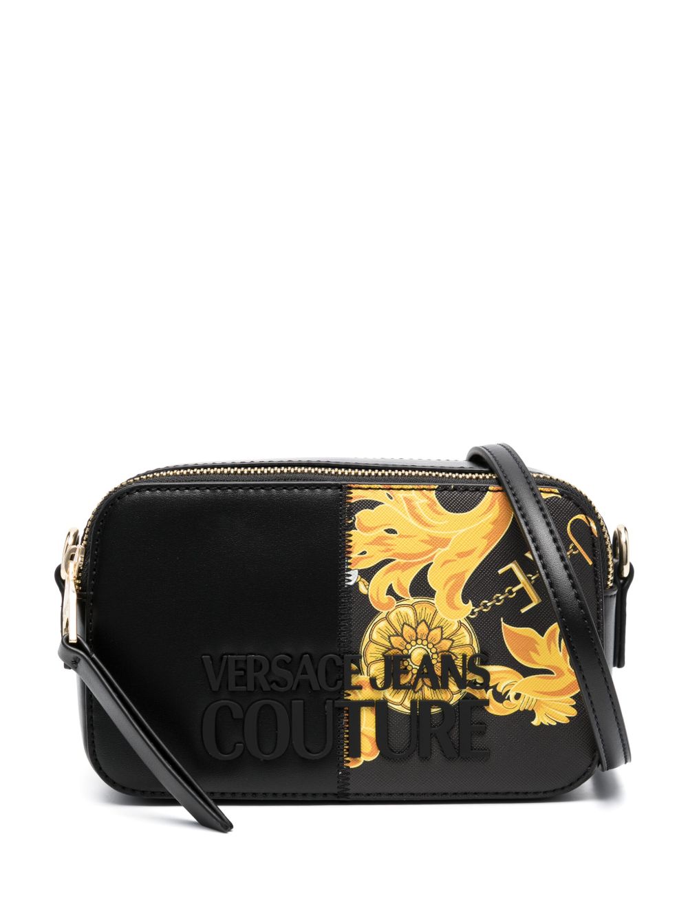 Versace Jeans Couture logo字样巴洛克印花斜挎包 - 黑色