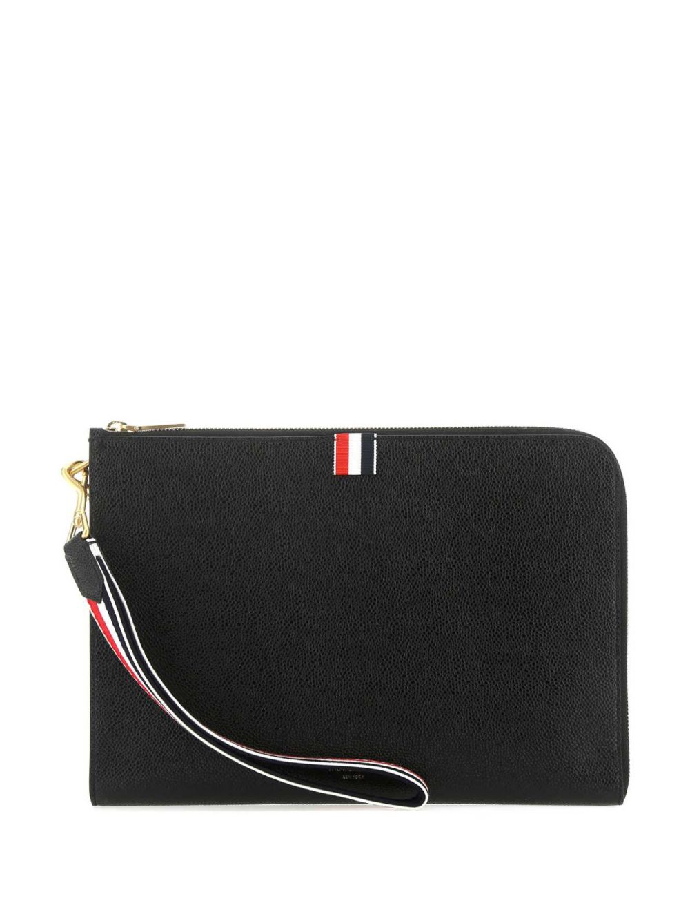 Thom Browne 红白蓝腕带中号手包 - 黑色