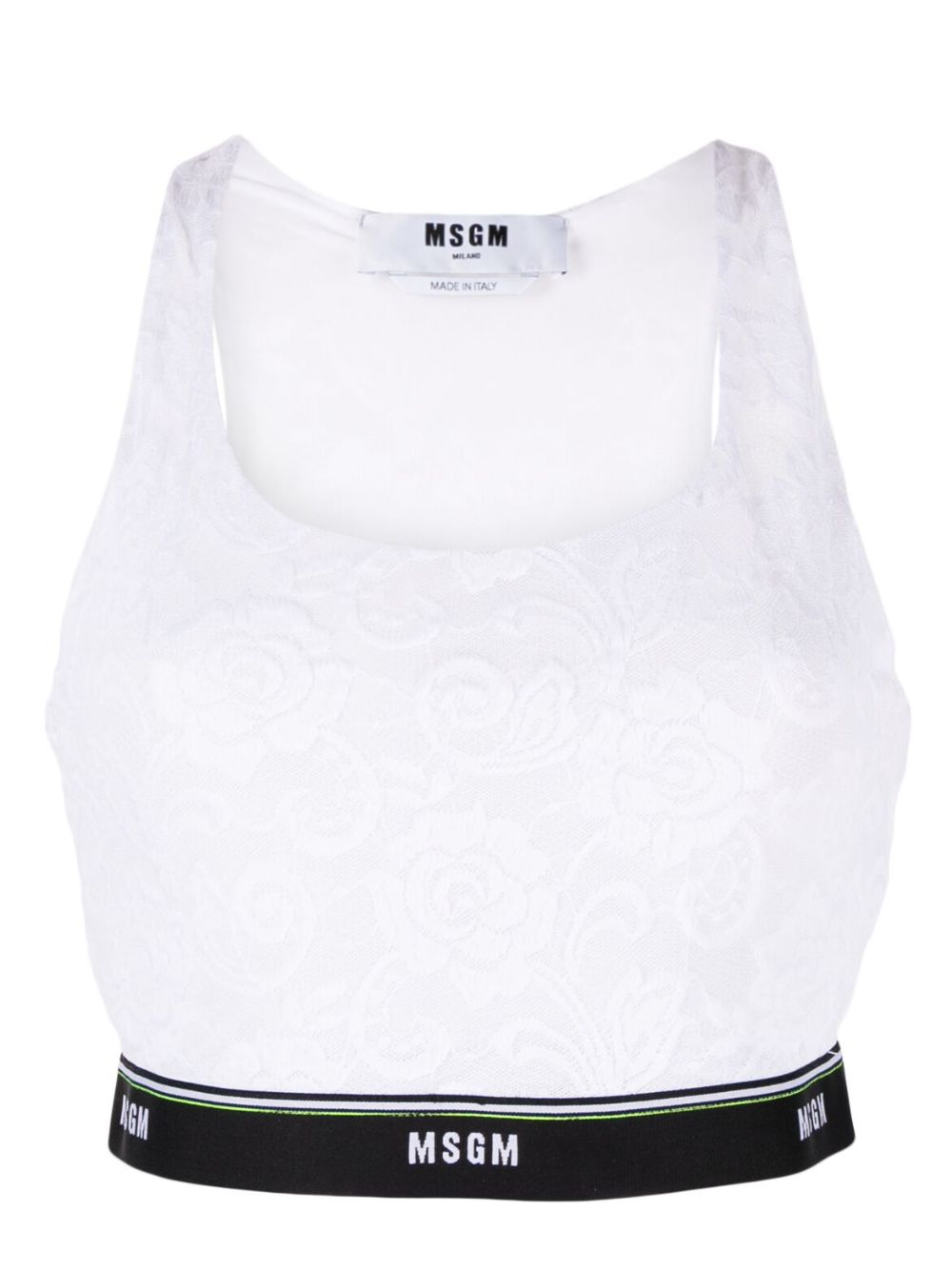 MSGM logo织带蕾丝挖背文胸 - 白色
