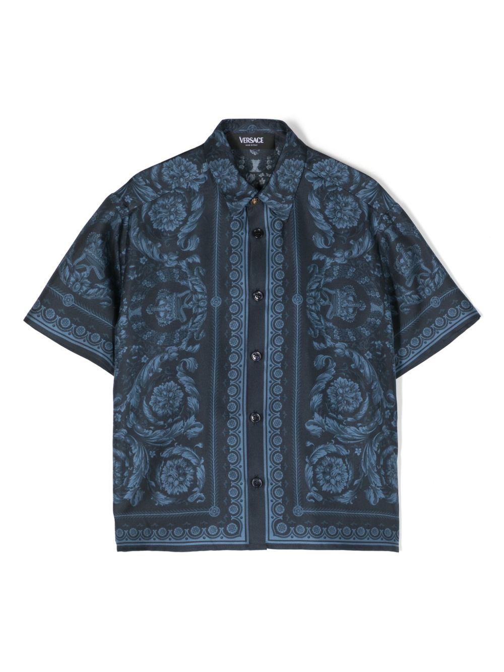 Versace Kids Barocco 印花真丝衬衫 - 蓝色