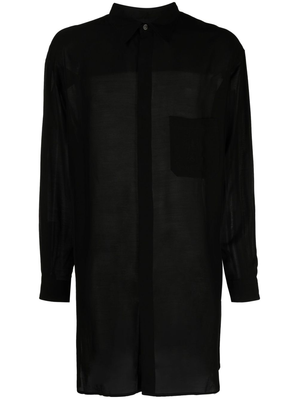 Yohji Yamamoto 半透明长款衬衫 - 黑色