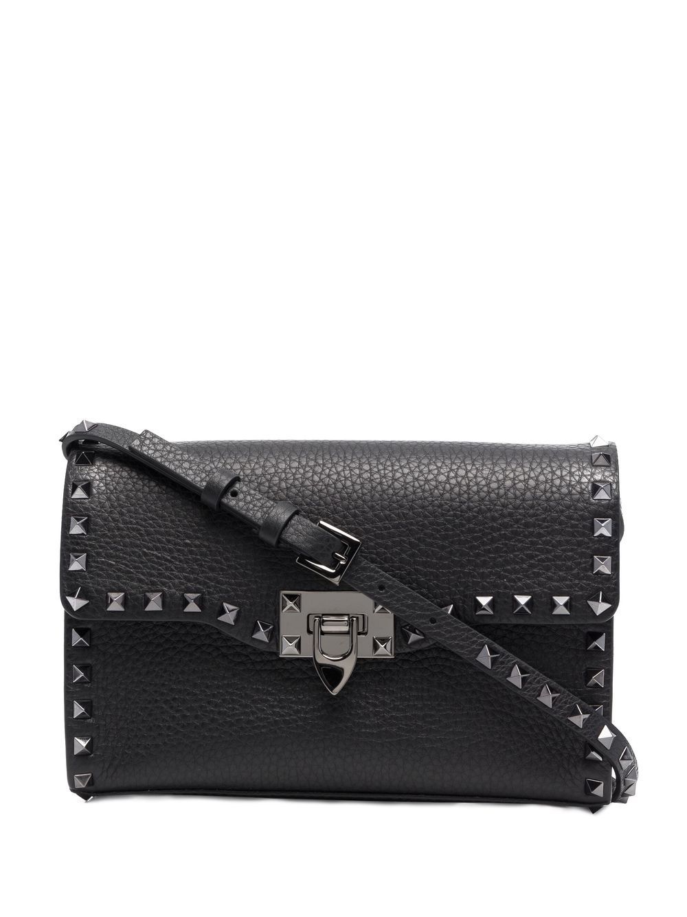 Valentino Garavani Rockstud 小号皮质斜挎包 - 黑色