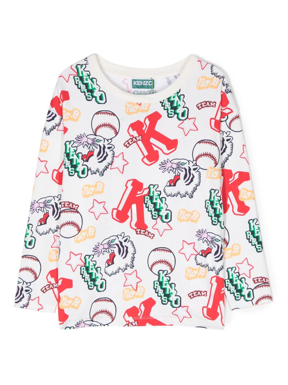 Kenzo Kids 图案印花弹性棉T恤 - 白色