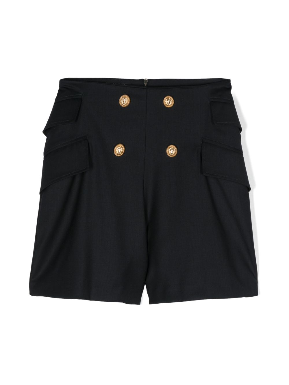 Balmain Kids 装饰性纽扣斜纹布短裤 - 蓝色
