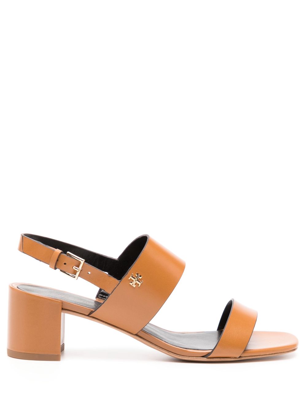 Tory Burch Double T 皮质中跟凉鞋 - 褐色