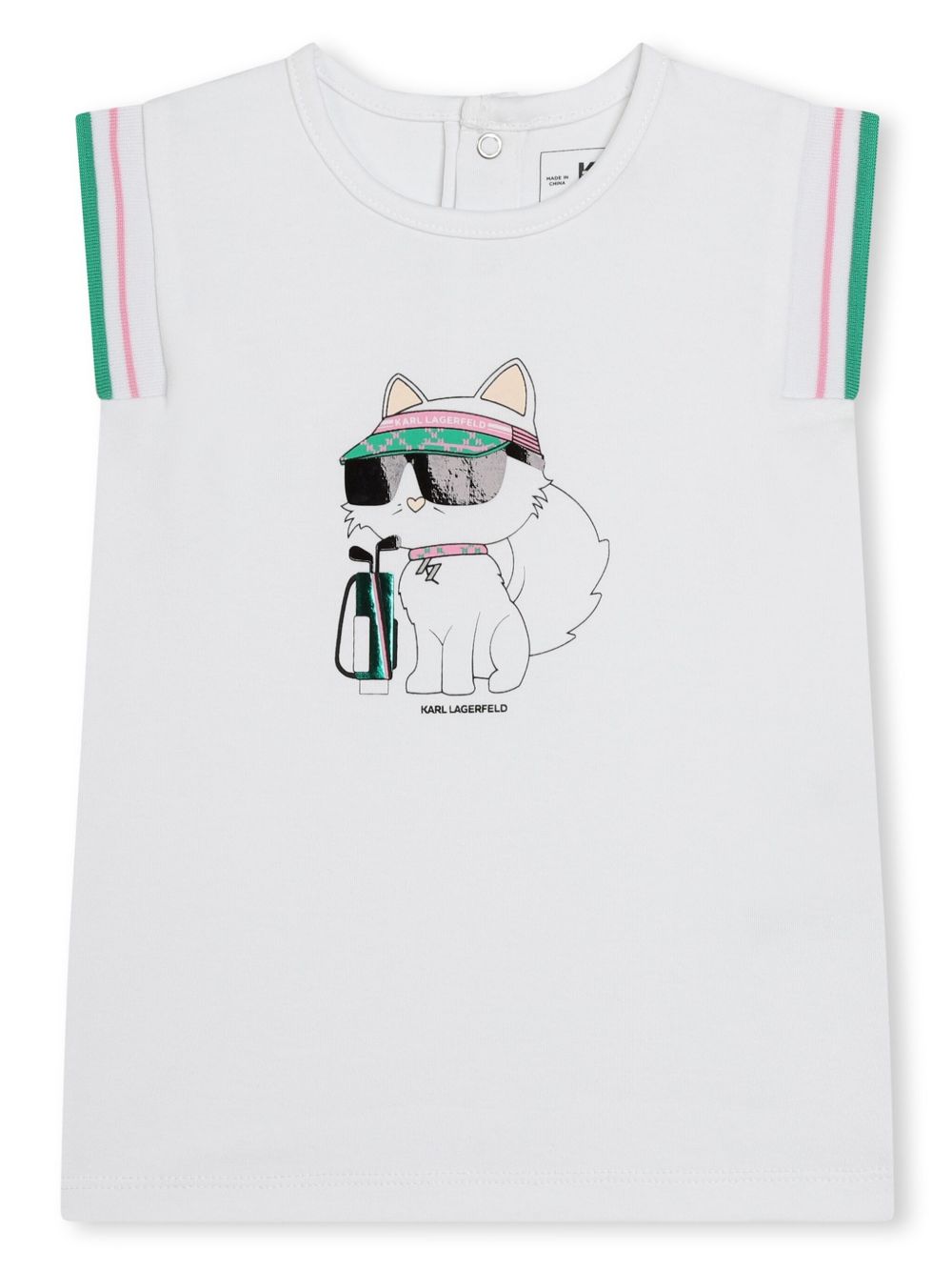 Karl Lagerfeld Kids Choupette 印花棉连衣裙 - 白色