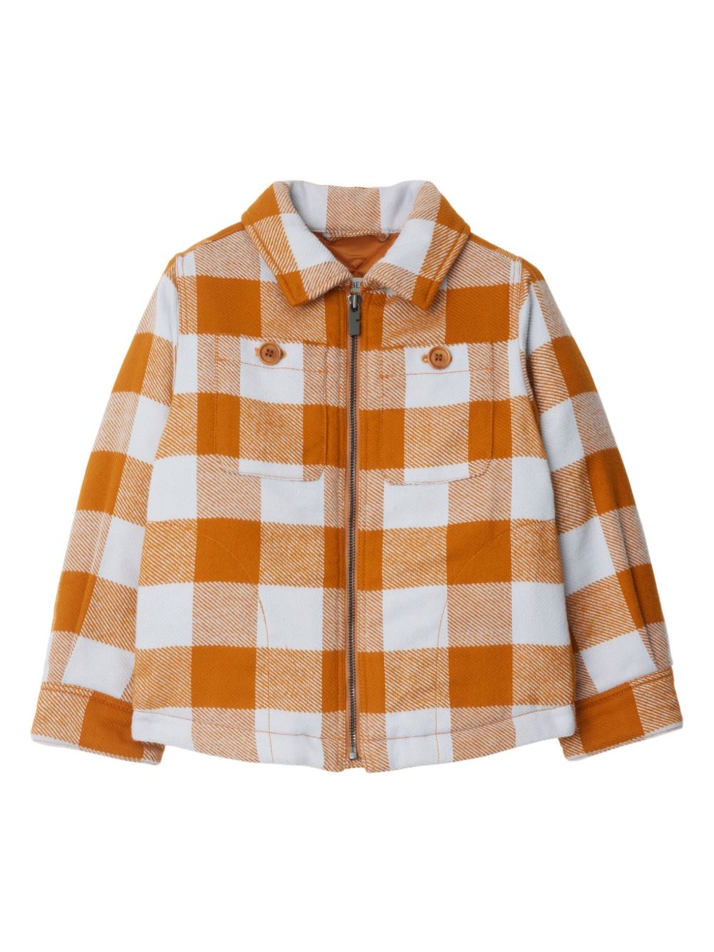 Burberry Kids 格纹棉夹克 - 橘色