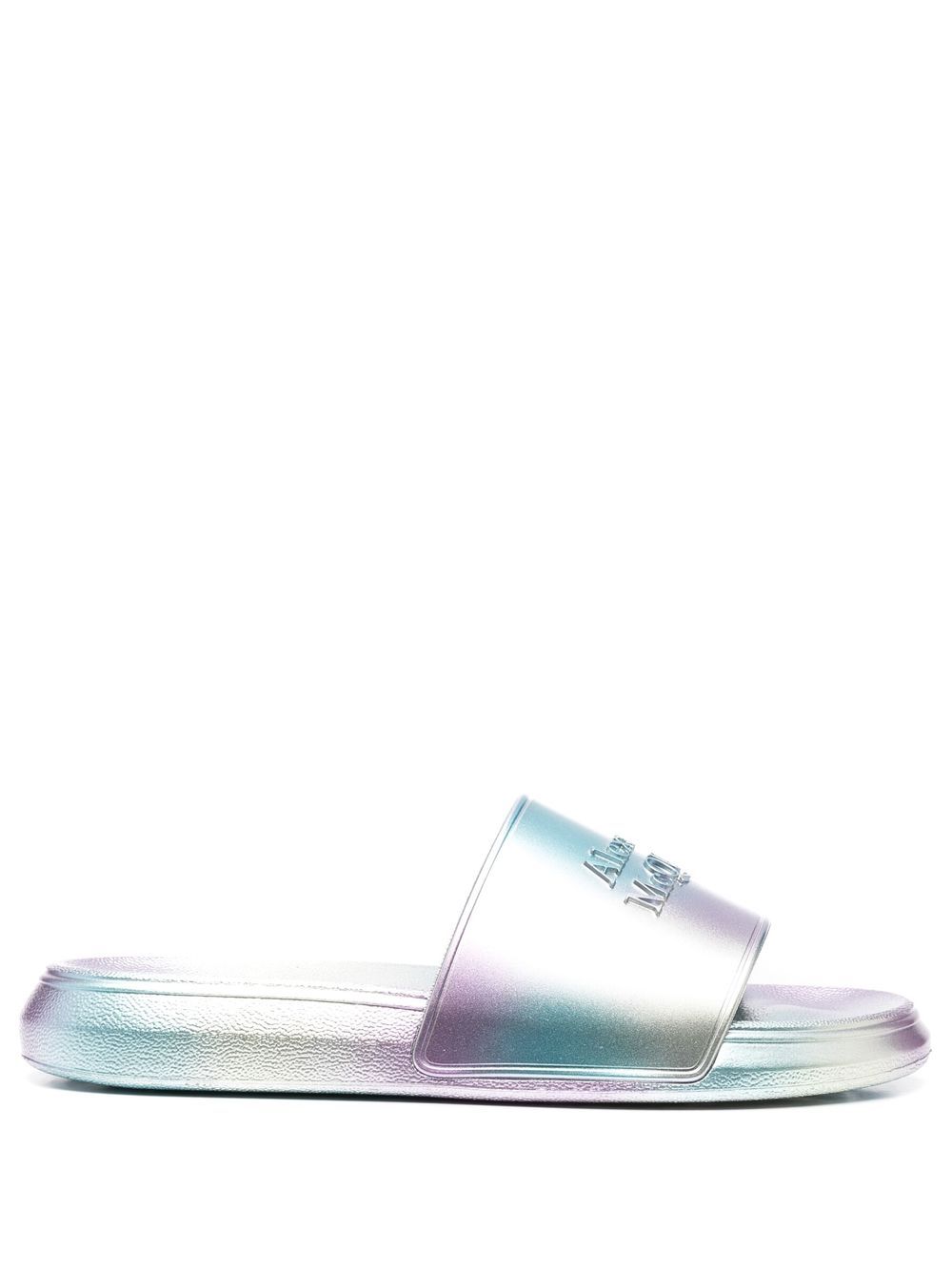 Alexander McQueen 亚历山大·麦昆 金属感凹面压花logo拖鞋 - 蓝色