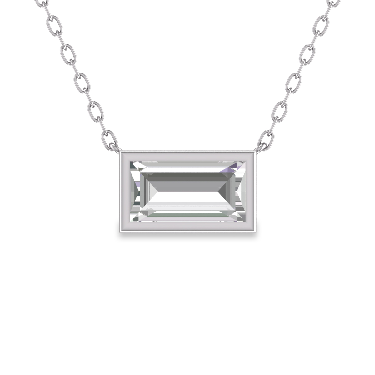 Lab Grown 1/2 Carat Baguette Bezel Set Diamond Solitaire Pendant in 14K White Gold