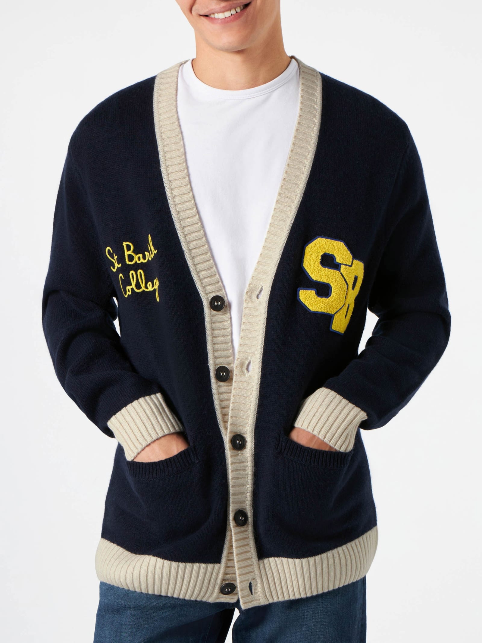 MC2 Saint Barth Knitted Cardigan With Patch And St. Barth College Embroidery