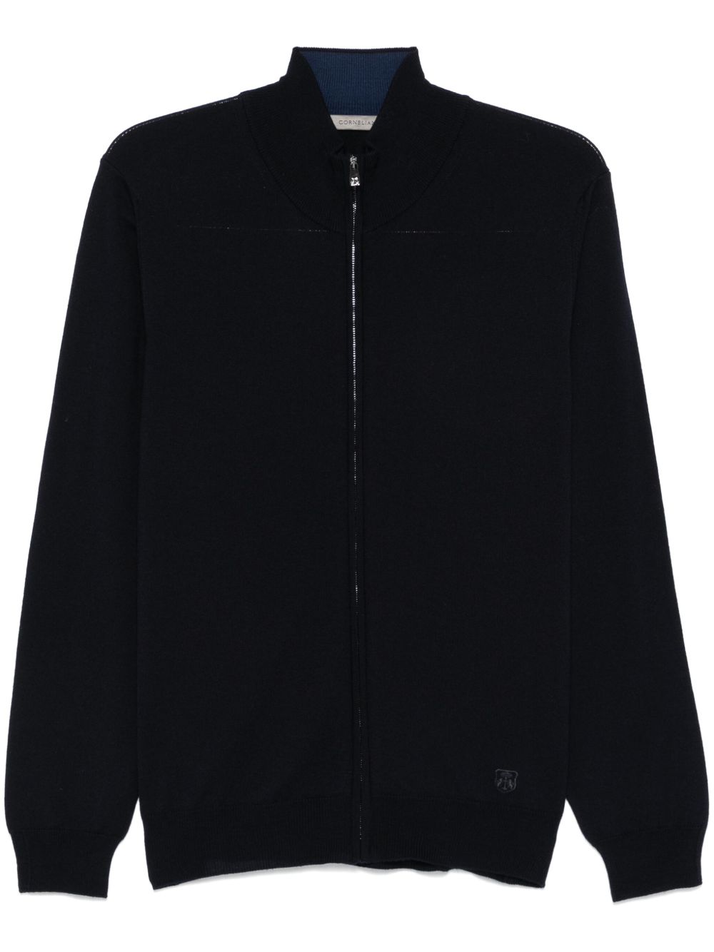 Corneliani logo刺绣开衫 - 蓝色