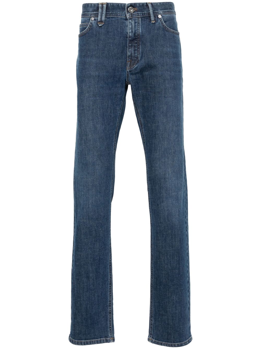 Brioni logo标牌低腰牛仔裤 - 蓝色