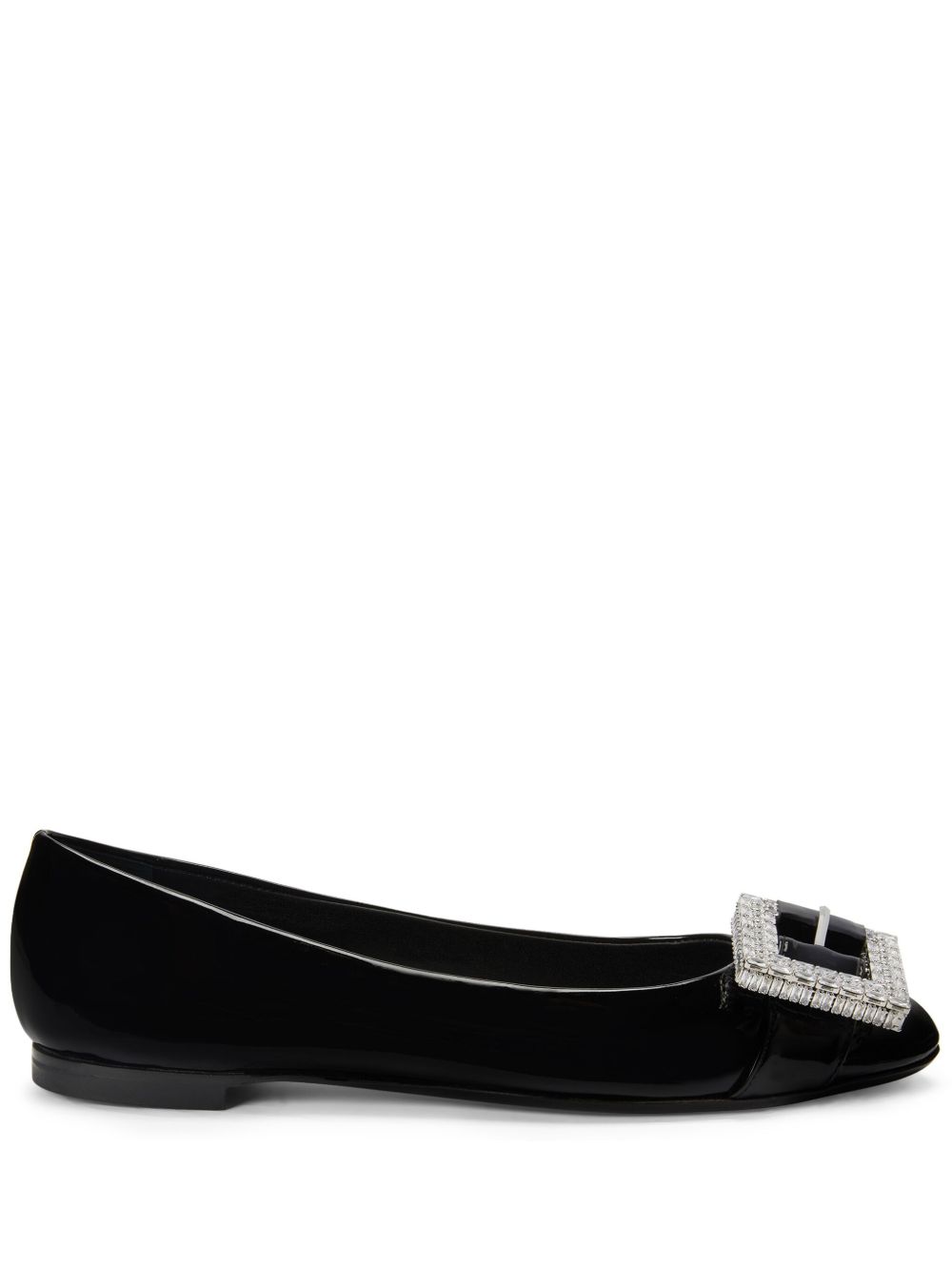Giuseppe Zanotti 扣环细节皮质芭蕾舞平底鞋 - 黑色