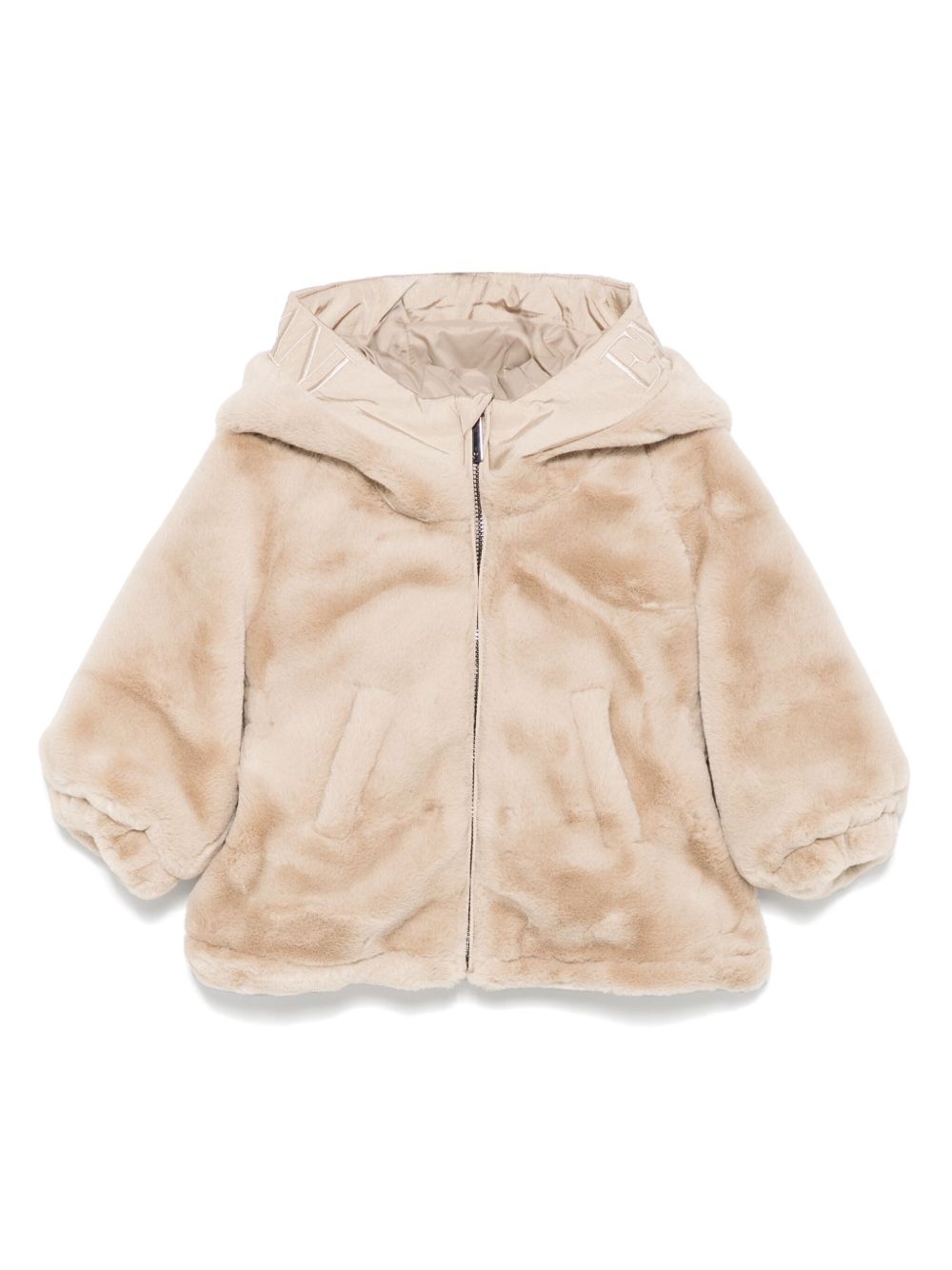 Emporio Armani Kids 人造皮草夹克 - 褐色