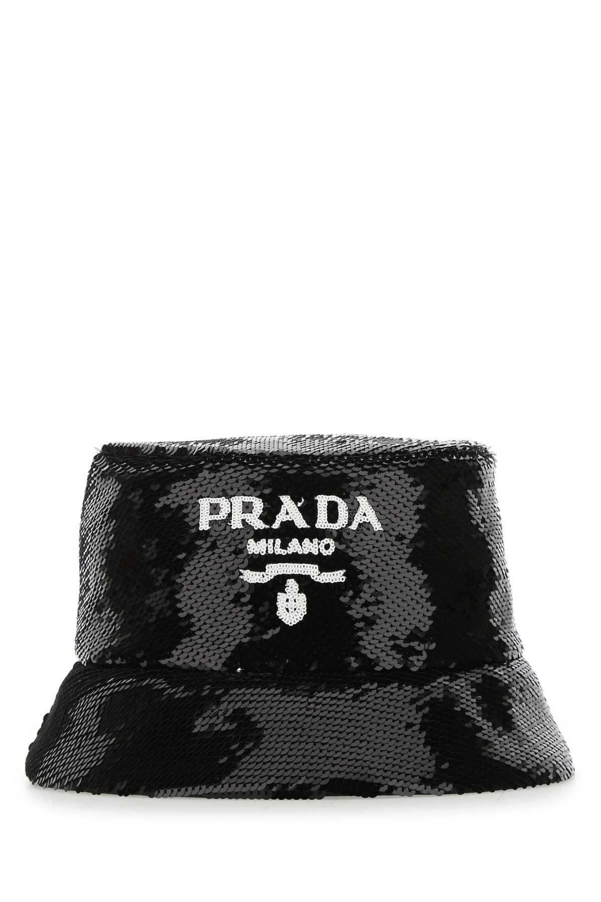 Prada黑色亮片水桶帽
