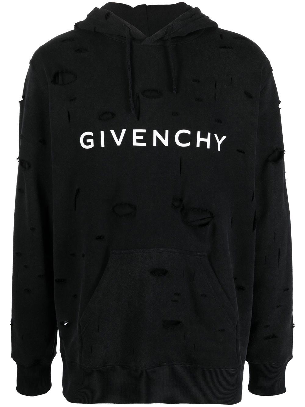 Givenchy 仿旧效果抽绳系带连帽衫 - 黑色