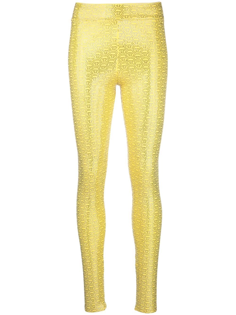 Philipp Plein 经典logo水钻打底裤 - 黄色
